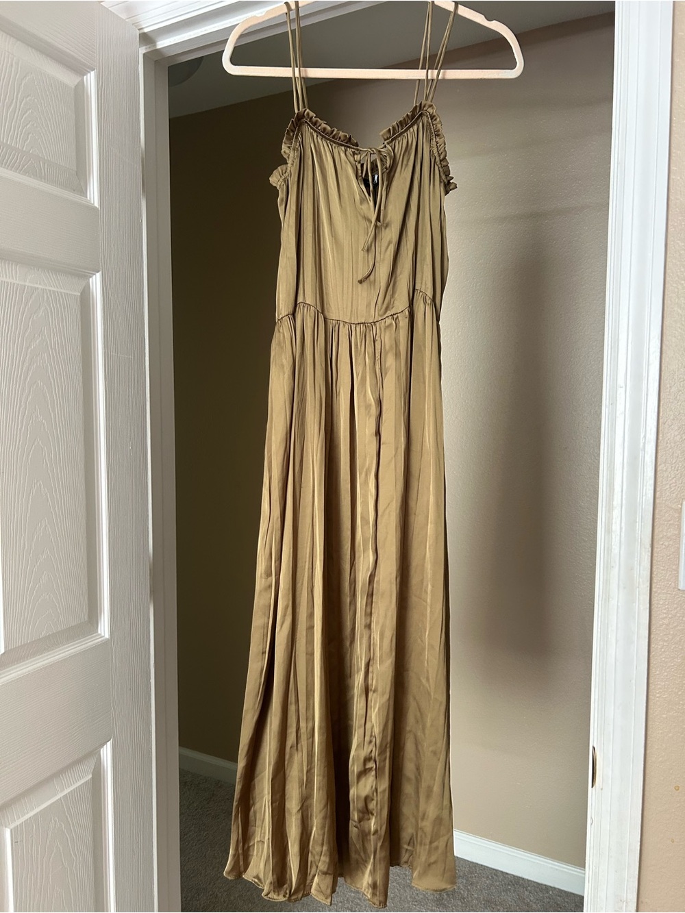ZARA- NWT- Women's Strappy Maxi Dress in Olive Green